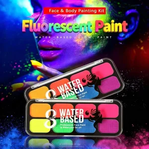 8 Colors Square Water Based Body Paint Quick Dry Non Fading UV Fluorescent Face Painting Pigment for Party Halloween Cosplay