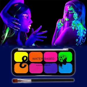 8 Colors Water Based Blacklight Fluorescent Body Paint UV Glow Neon Face Painting for Cosplay
