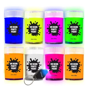 8 Neon Fluorescent Colors UV Glow Blacklight Face and Body Paint 20ml Each