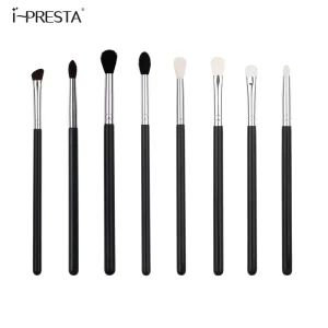 8-Piece Natural Hair Flat Travel-Friendly Makeup Brush Set with Cropper Tube for Eye and Concealer Use