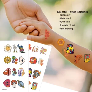 8 Sheets Cute Cartoon Groovy Camping Grad Monster Truck Pink Temporary Tattoo Stickers for Kids