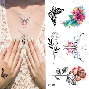 8 Sheets Tiny Tattoos Inspirational Words Realistic Temporary Tattoo Flower Floral Bouquet Stickers for Adult