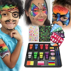 8 Tube Paints 1 Glitters All-In-One Natural Plant Face Paint for Children Includes Brushes Stencils & Stickers