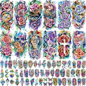 82 Sheets Flowers Temporary Tattoos Stickers Roses Butterflies Multi Colored Mixed Style Body Art Temporary Tattoos for Women