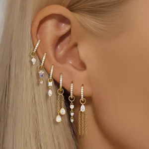925 Sterling Silver AAAZircon Nose Ring & Studs Gold Plated Body Jewelry Charm Dangle DIY Body Jewelry