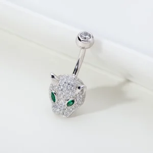 925 Sterling Silver Zircon Belly Button Stud with Leopard Head European and American Wedding Belly Button Piercing Jewelry