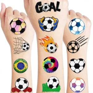 96 PCS Pre Cut Waterproof Soccer Football Themed Ball Soccer Ball Shape Temporary Tattoo Stickers Birthday Party Favors Decor