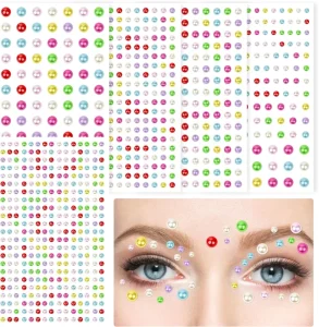 973Pcs Gems Stickers Self-Adhesive Face Jewels for Nail Body Makeup, 3/4/5/6mm Rhinestones for Crafting for Girls & Women
