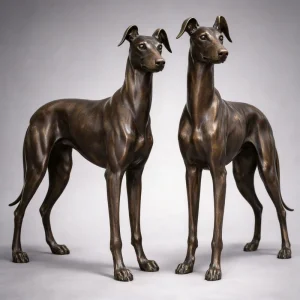 A Pair of Bronze Greyhound Statues Antique Bronze Whippet Sculptures Lifelike Metal Dog Figurines