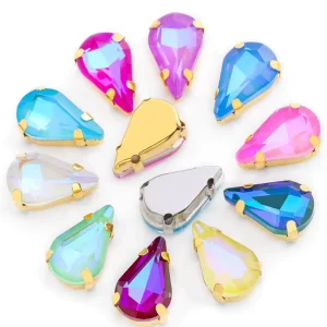 AB Color Fancy Jelly Candy 3D Glass Strass Rhinestones 8*13mm 10 Facets Flatback Drop Shape Sew-on Technique Loose Claws