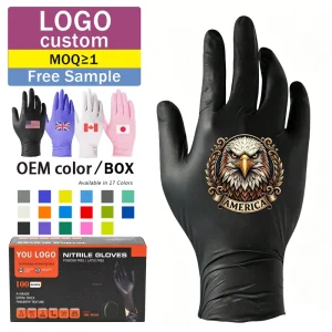 AQL1.5 Custom Pattern Printed Black Nitrile Gloves Tattoo Artist Barber Shop Pure Nitrile Secondary Dipping Guantes De Nitrilo