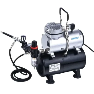 AS189K HSENG Piston Airbrush Compressor AC Powered 3L Tank Oil Free Portable Adjustable Pressure Motor Pump Air Cooled 1 6HP Low