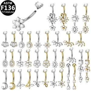 ASTM F136 G23 Titanium Alloy 5A Zirconia Piercing Navel Ring Navel Belly Piercing Electroplated Piercing Jewelry