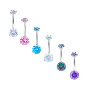 ASTM F136 G23 Titanium Colorful Round CZ Inlay Internally Threaded Navel Curves Belly Button Rings Women Body Piercing Jewelry