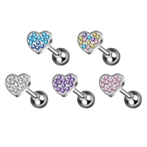 ASTM F136 G23 Titanium Heart Shape Nose Stud Multicolor CZ Inlay Ear Cartilage Tragus Helix Lobe Piercing Jewelry