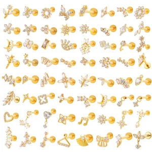 ASTM F136 G23 Titanium Piercing Jewelry Zircon Helix Earrings Tragus Ear Labret Cartilage Septum Body Piercing Jewelry