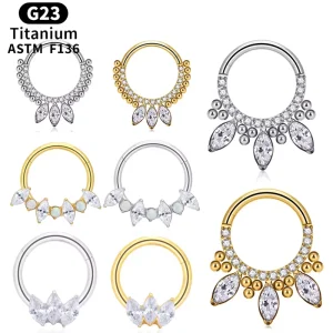 ASTM F136 G23 Titanium Piercing Septum Nose Ring Hoop CZ Opal 16G Helix Daith Tragus Clicker Cartilage Conch Earring Women