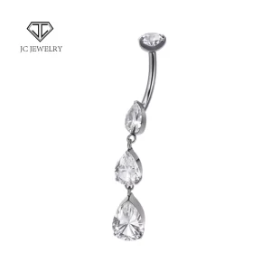 ASTM F136 Gold Plated Titanium 14G Teardrop CZ Dangle Belly Button Navel Ring Wedding Body Jewelry