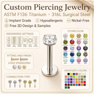 ASTM F136 Implant Grade Titanium Body Piercing Jewelry Manufacturer OEM ODM Labret Clicker Belly Ring