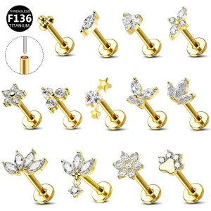 ASTM F136 Implant Grade Titanium Threadless Flat Back Push Stud Body Jewelry 20/18/16G Women Cartilage Piercing Earring