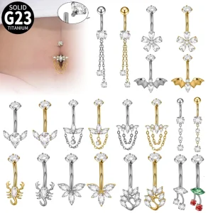 ASTM F136 Internal Thread Piercing Belly Ring High-grade Female Zircon 18K Gold Plated Flower Body Jewelry Gift G23 Titanium
