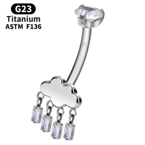 ASTM F136 Titanium 14G Belly Button Ring With Dangle Zircon Pendants Crystal Style Internal Thread Navel Piercing Rings Jewelry