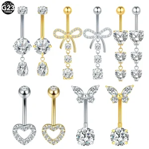 ASTM F136 Titanium 14G Dangle CZ Gem Belly Button Ring Cubic Zirconia Drop Pendant Navel Nail Sexy Body Piercing Jewelry