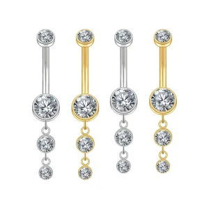 ASTM F136 Titanium 14G Dangle CZ Gems Belly Button Ring Cubic Zirconia Drop Pendant Navel Nail Body Piercing Jewelry
