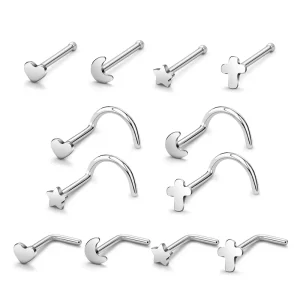 ASTM F136 Titanium 20G Nose Studs Star Heart Shaped Segment Rings Body Unisex Minimalist Piercing Jewelry