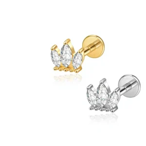 ASTM F136 Titanium Alloy Body Piercing Jewelry Gold Plated Crown Internally Threaded Ear Studs