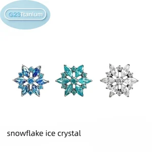 ASTM F136 Titanium Alloy Fashion Piercing Jewelry Snowflake Ice Crystal Design Internally Threaded Jewel-set Ear Piercing