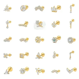 ASTM F136 Titanium Alloy Wedding Jewelry Classic Style Golden Lip Nails Navel Nose Abdomen Nipple Inlaid Zircon Gold Plated