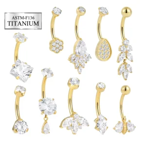 ASTM F136 Titanium Belly Button Ring Curved Barbell CZ Flower Bee Design Navel Body Piercing Jewelry Manufacturer