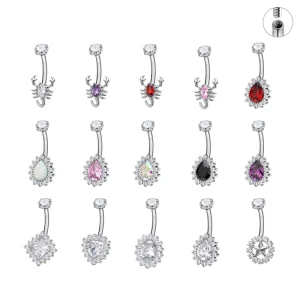 ASTM F136 Titanium Belly Button Rings Navel Piercing Jewelry with CZ Gemstones Scorpion Heart Star Teardrop Designs