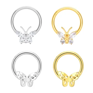 ASTM F136 Titanium Butterfly Shape Septum Hoop Clicker Nose Ring Hinged Segment Daith Earring Body Piercing Jewelry
