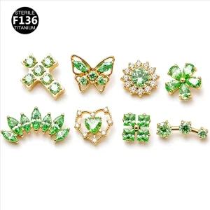 ASTM F136 Titanium Cartilage Ear Piercing Labret Stud Green Implant Grade 5A CZ Zircon Flatback Earring For Children