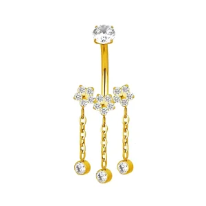 ASTM F136 Titanium Chain Pendant Belly Button Navel Ring Zircon Paved Top Threaded Piercing Belly Button Ring Trendy Body Jewelry
