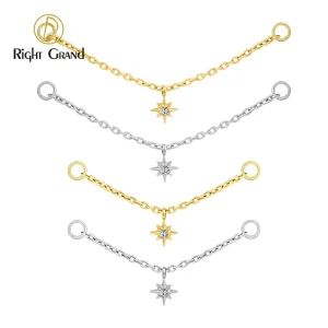 ASTM F136 Titanium Chain with CZ Pendant for Nose, Tragus, and Cartilage Piercing