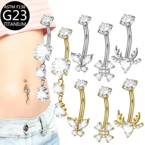 ASTM F136 Titanium Double Zircon Belly Button Ring Butterfly Pendant Navel Rings Body Jewelry Trendy Wedding