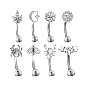 ASTM F136 Titanium G23 16G Internal Thread Gold Plated Cut Zircon Curved Eyebrow Ring Body Jewelry Belly Rings