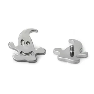 ASTM F136 Titanium Ghost Stud Labret Earring Halloween Girls Body Piercing Jewelry Gold Plated with Claw Setting Inlay