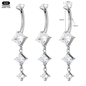 ASTM F136 Titanium Gold Plated 14G Belly Button Ring Dangle Crystal Pendants Shinning Zircon Trendy Internally Threaded Body