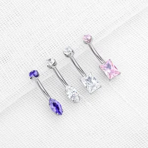 ASTM F136 Titanium Gold Plated 14G Medical Grade Polished Belly Button Navel Rings Zircon Trendy Wedding Engagement Gift Body