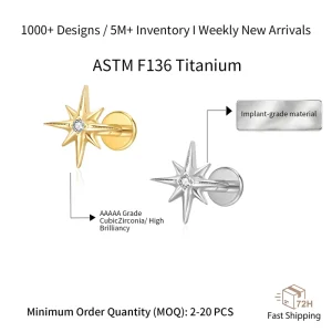 ASTM F136 Titanium Heart Star Square Top Ear Cartilage Eyebrow Ear Studs Body Piercing Jewelry