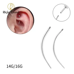 ASTM F136 Titanium Internal Thread Labret Self Curved Barbell Piercing Taper Guide Needle Tool For 14/16G Back Post