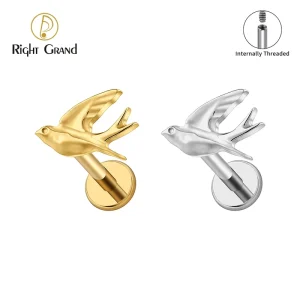 ASTM F136 Titanium Internal Thread Swallow Labret Ring 16G Flat Back Cartilage Stud Earring Conch Helix Lip Piercing Jewelry