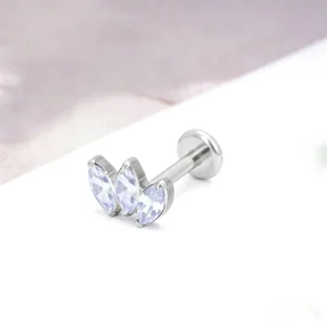 ASTM F136 Titanium Internally Threaded 3 Marquise CZ Crystal Stud Piercing Jewelry for Cartilage Labret Lip Tragus