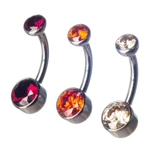 ASTM F136 Titanium Internally Threaded Jeweled Ball and Round Disc Navel Piercing Belly Bar Bananabell