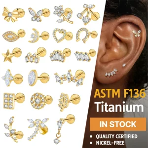 ASTM F136 Titanium Internally Threaded Labret Helix Tragus Lip Earrings Fine Body Piercing Titan De Titanio Jewelry