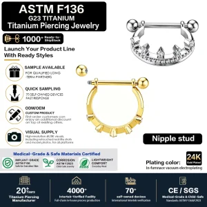 ASTM F136 Titanium Nipple Barbell 14G 1.6mm CZ Straight Barbell Nipple Jewelry Body Piercing For Women